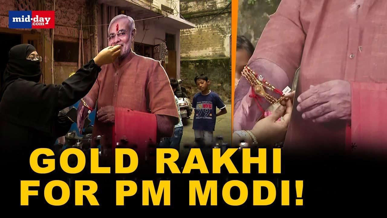 Raksha Bandhan 2023: Women from Ahmedabad tie gold rakhi to PM Modi's cut out