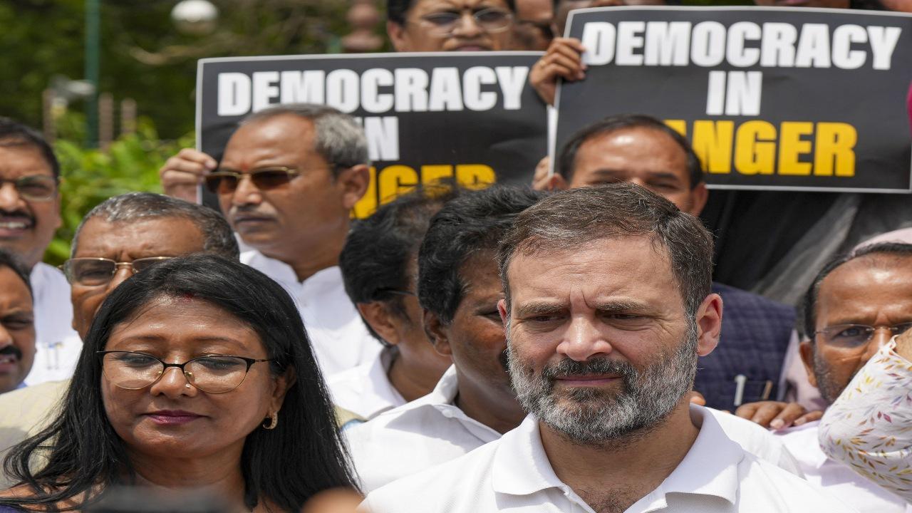 In Photos: Rahul Gandhi leads INDIA Opposition bloc protest