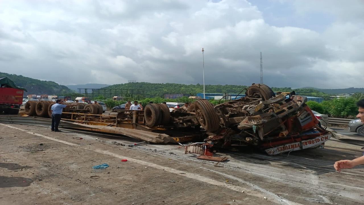 According to the Raigad police, the mishap occurred at 9 am when the container with registration number MH-46-AR-0181 was en route from Pune to Mumbai. The container swerved from the Mumbai-bound lane, causing it to overturn onto the lane headed towards Pune.
 