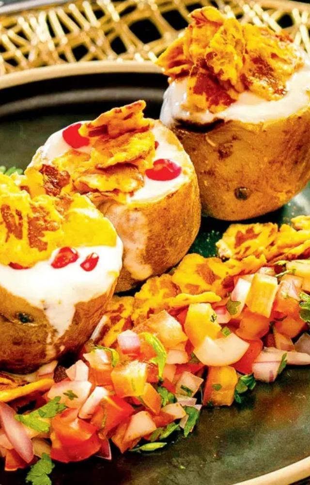 Crispy and baked Talegaon batata shells   
At: Native Bombay, 10-12, Cochin Street, Ballard Estate, Fort, Cost: Rs 350