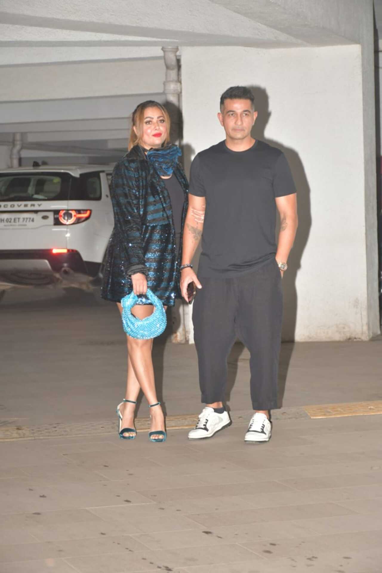 Amrita Arora arrived with her husband Shakeel for the party