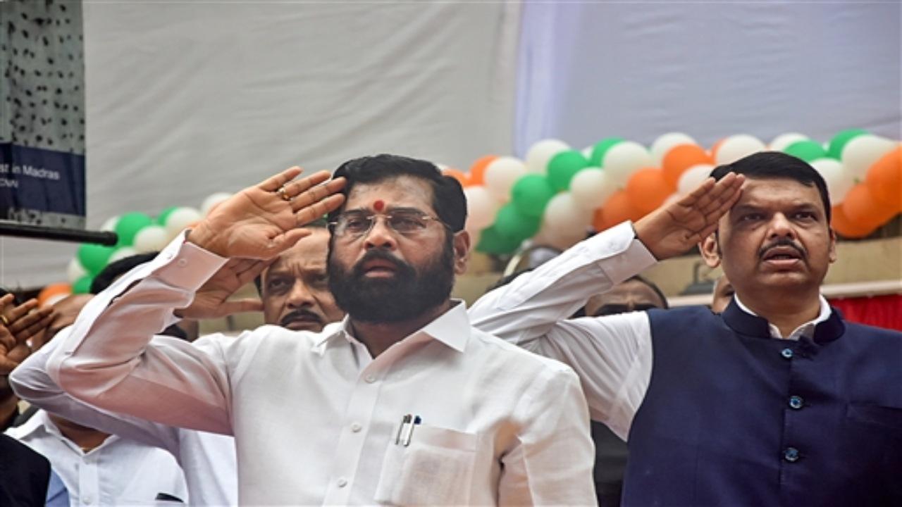  Maharashtra Chief Minister Eknath Shinde pays tribute at the Gandhi Smriti Stambh on the occasion of Quit India Movement Day, at August Kranti Maidan in Mumbai, Wednesday, Aug. 9, 2023.