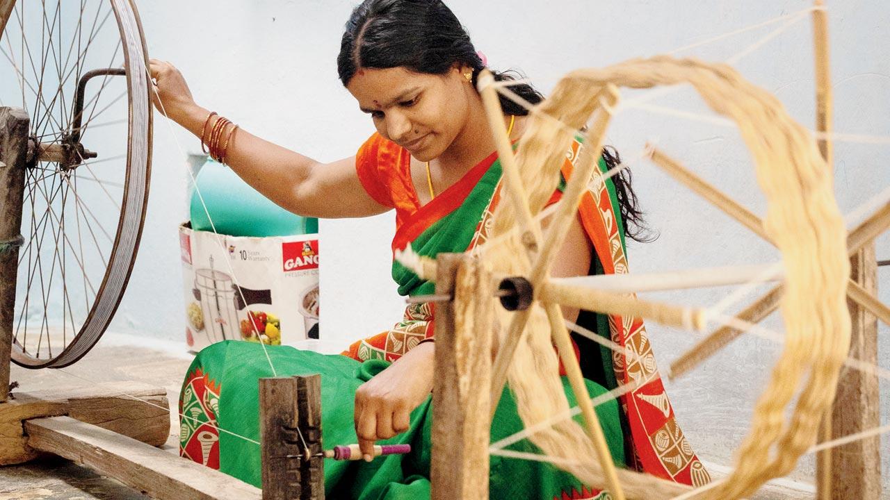 Ashwini, ikat artisan Kundagatla Raju’s wife, involves herself with pre-loom duties. Handloom work usually involves the entire family, so even if a woman doesn’t sit at the loom, she will be part of the allied workforce. The Fourth All India Handloom Census (2019-20) revealed that 72 per cent of India’s handloom weavers are female