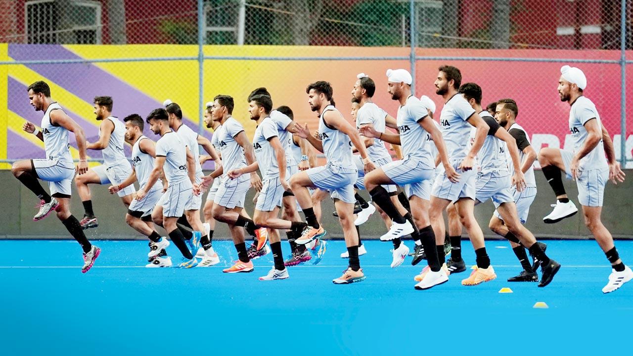 India players warm up prior to their training session at Chennai yesterday. Pic/PTI