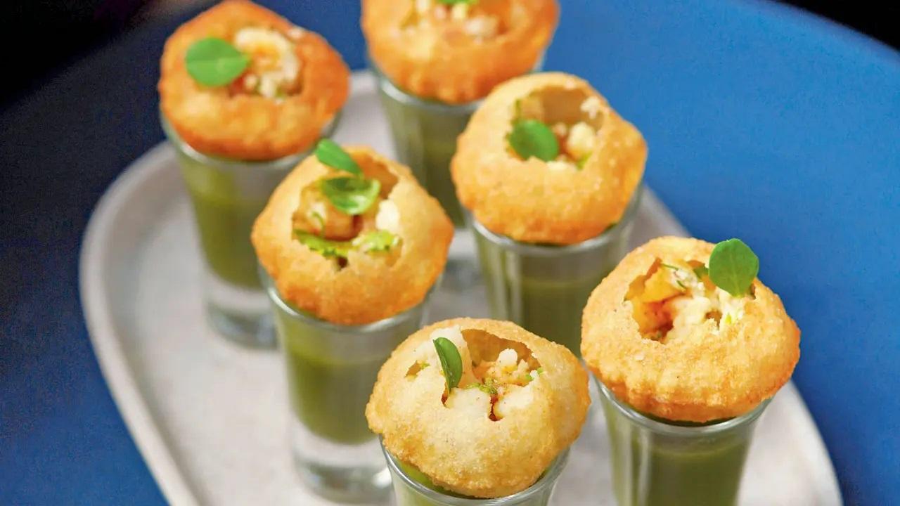 Paani puri with kalamata olive, edamame and spiced potato: The traditional street food favourite gets an innovative uplift with molecular gastronomy. Kalamata olives, edamame, and spiced potatoes enrich the puri with the finish of a tangy and spicy paani in flavours including classic, cider orange and chilli guava.At: Plot B 12, Ghanshyam Chamber, Lokhandwala, Andheri West. Cost: Rs 335