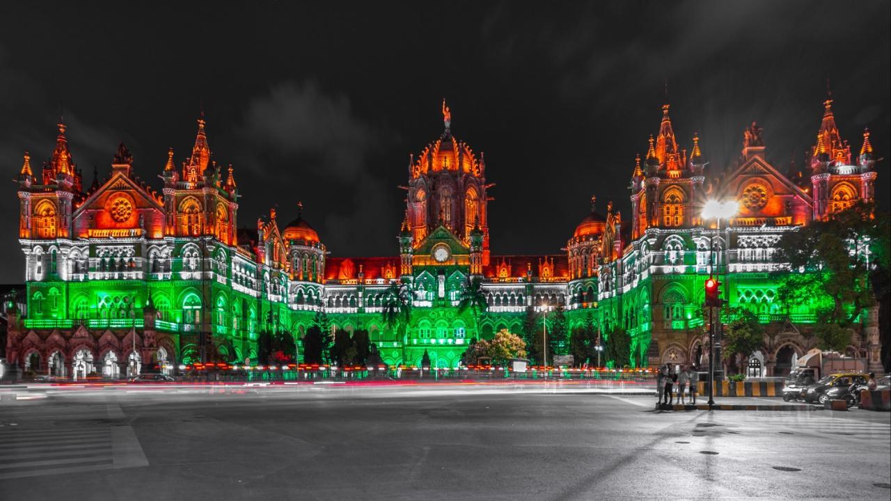 Chhatrapati Shivaji Terminus decorated in tricolour lights to mark India's 77th Independence Day. Image Courtesy: Ujwal Puri