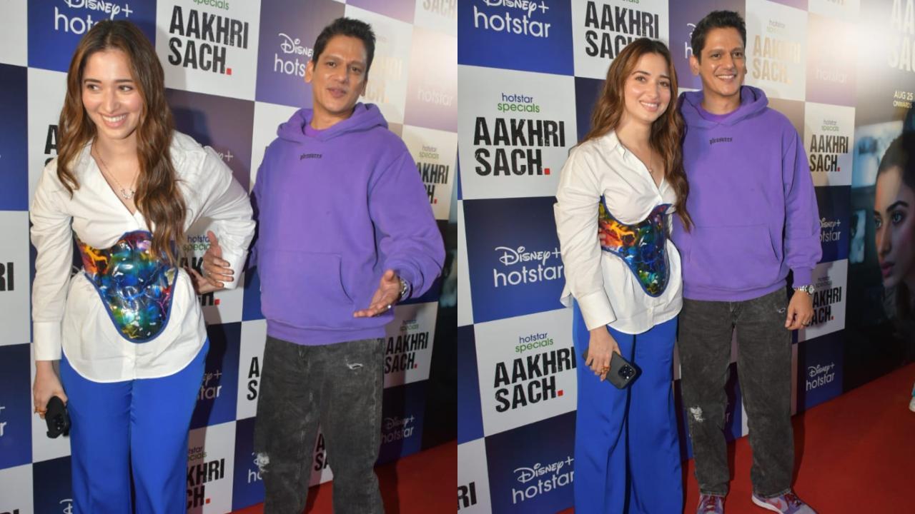 Tamannaah Bhatia, Vijay Varma blush as they pose for paparazzi at 'Akhri Sach' screening; watch