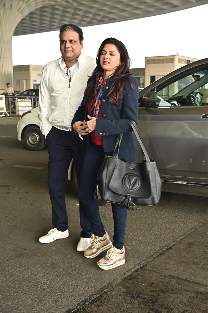 Bhagyashree was clicked with her husband as the couple jets off ahead of the new year