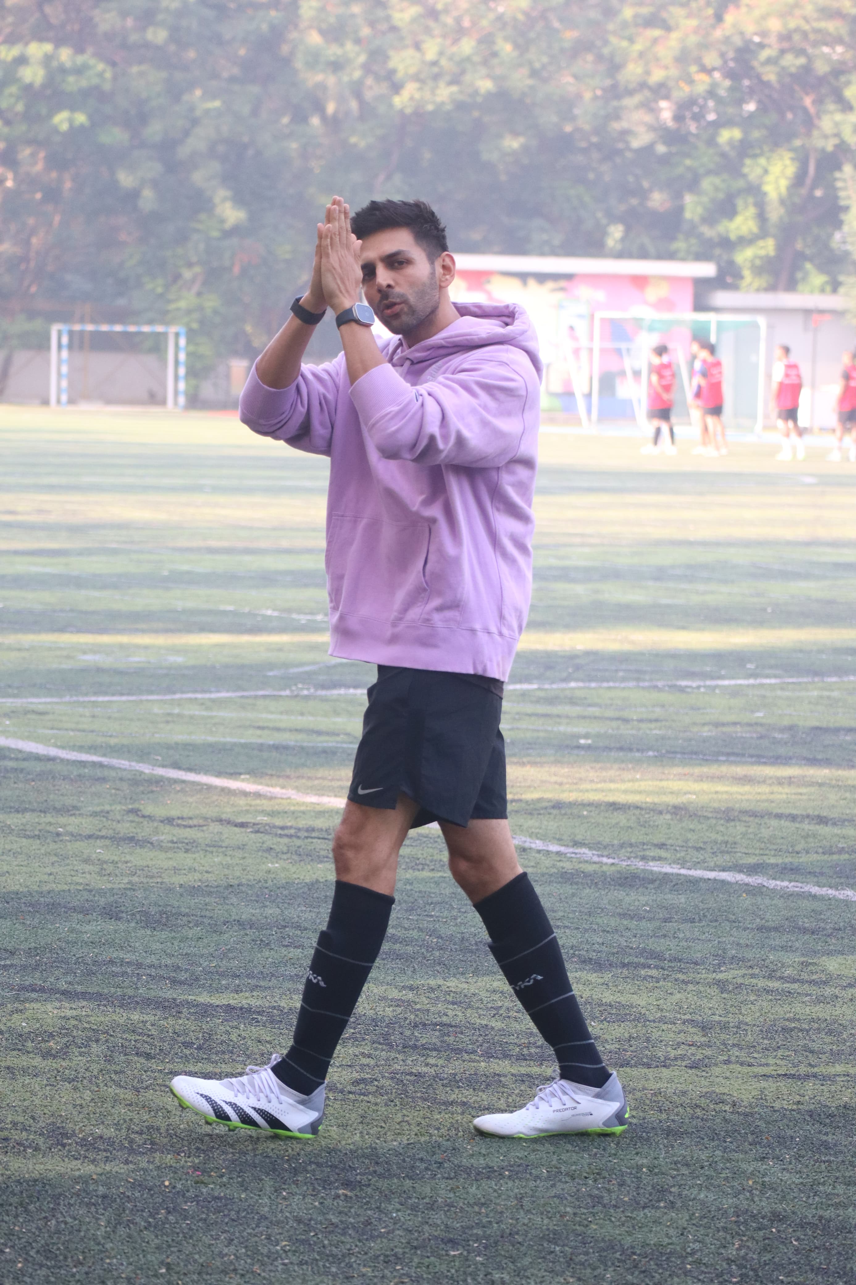 Kartik Aaryan got papped as he went for a football practice session