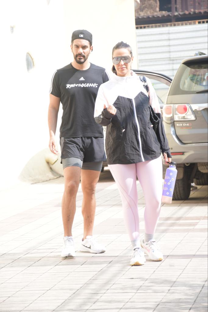 Neha Dhupia and Angad Bedi were snapped in their gym fits