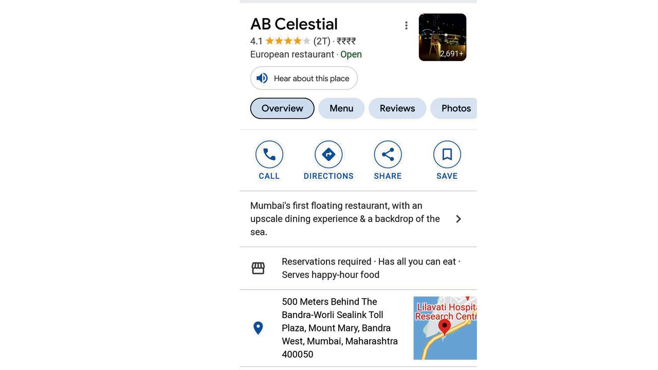 A screen grab of the fake listing on Google for AB Celestial