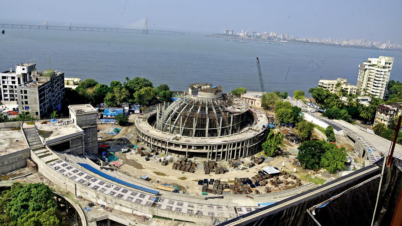 An aerial view of the under-construction project at the Indu Mills compound in Dadar. Pic/Atul Kamble