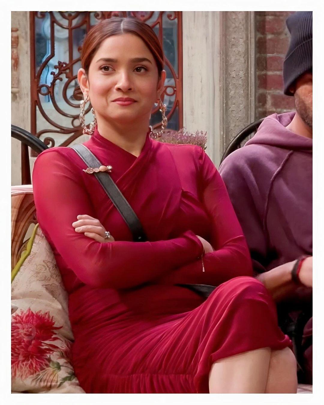In one of the episodes, the actress decided to ace her look in a western outfit. She wore a stunning red dress and added big hoops. The messy bun elevated her appearance.