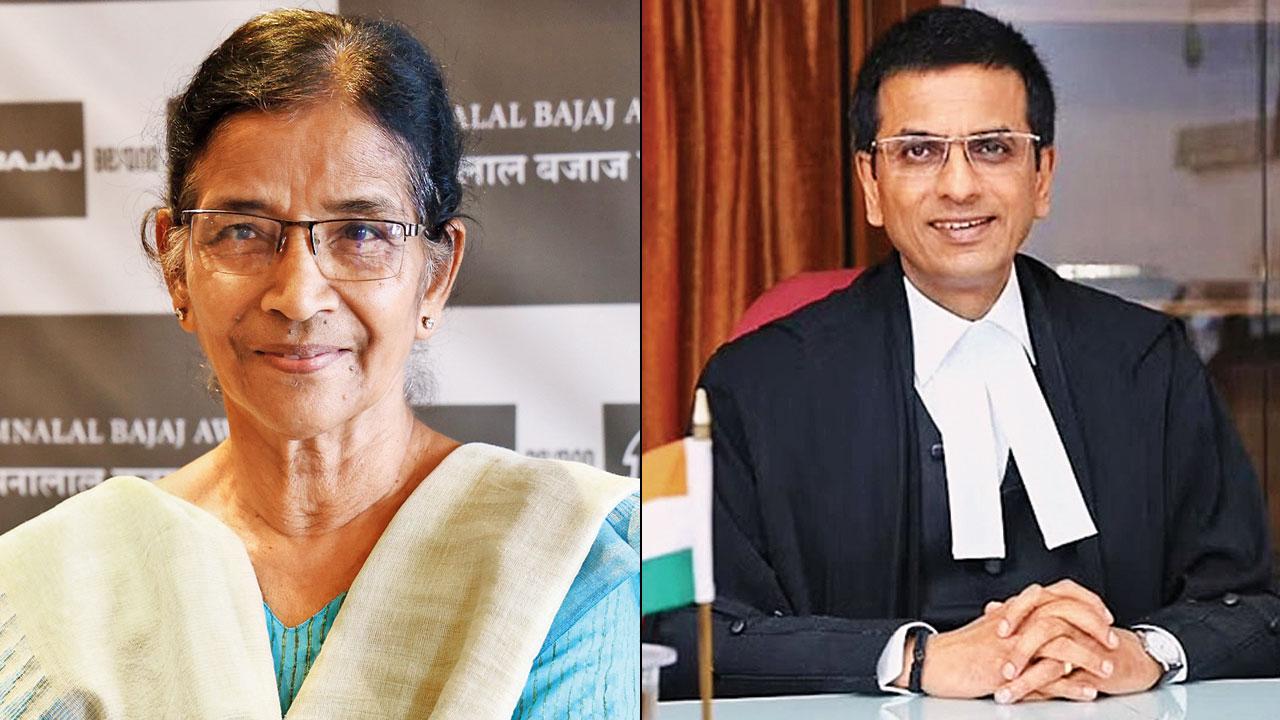 Sudha Varghese and CJI DY Chandrachud. File Pic
