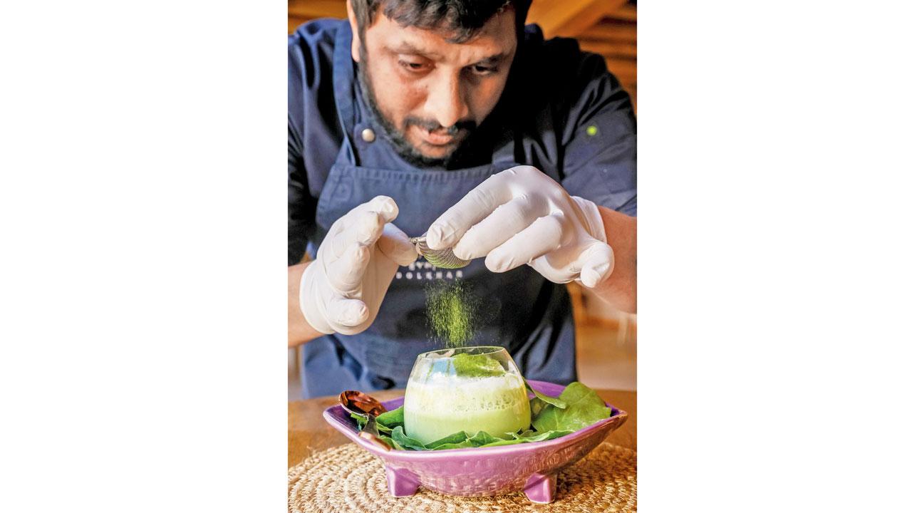 Chef Kalpesh Jadhav prepares green soup