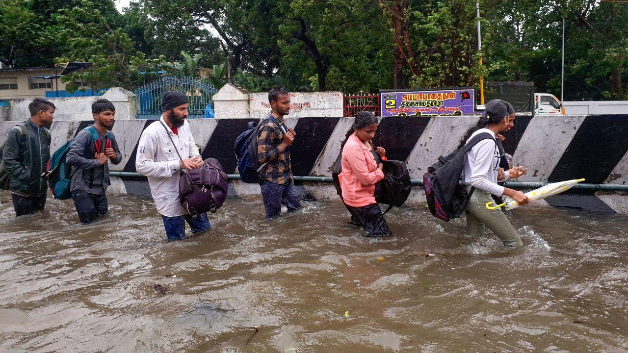 Chennai's daily routine was disrupted as strong winds and heavy rains led to severe waterlogging, suburban railway closure, suspension of traffic movement, and the closure of the Chennai airfield until 9 am on Tuesday.
