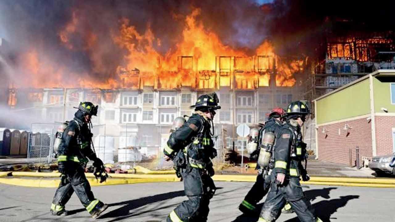 Fire burns construction site in US city
