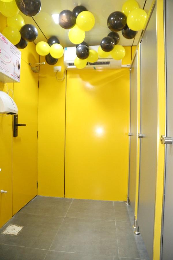 It's air conditioned toilet block along with baby care facility, sanitary pad vending machine, changing room etc