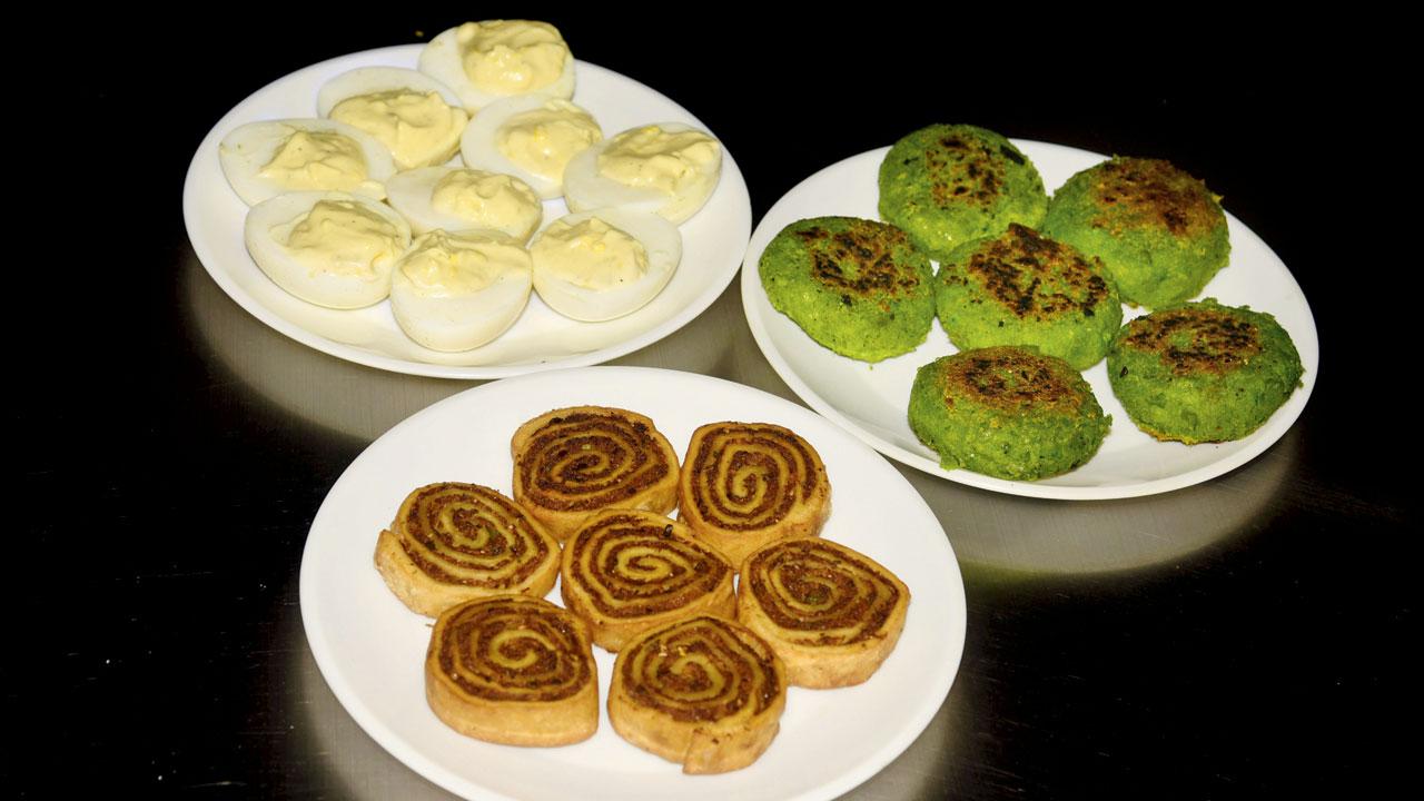 The latest additions to the menu include devilled eggs, pan seared green peas tikkis and and baked pinwheel samosas. Pics/Atul Kamble