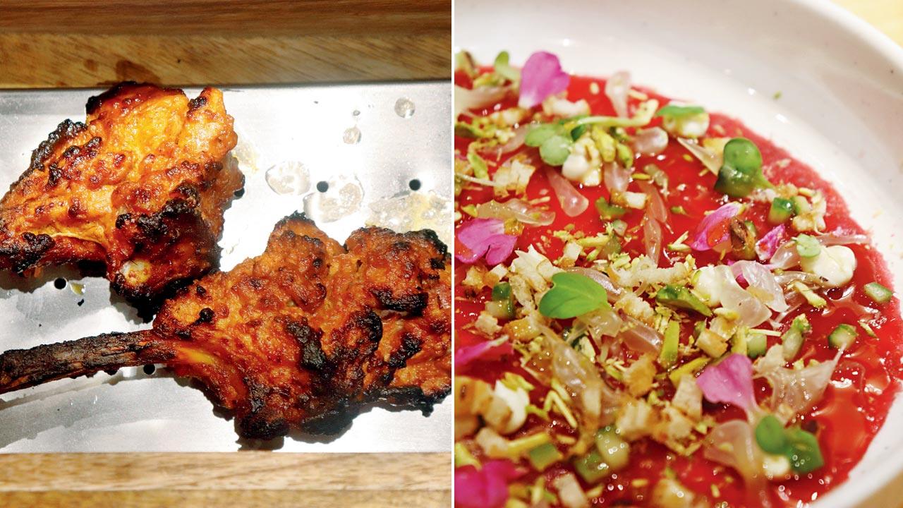 Smoked mutton chops; (right) Kohlrabi salad