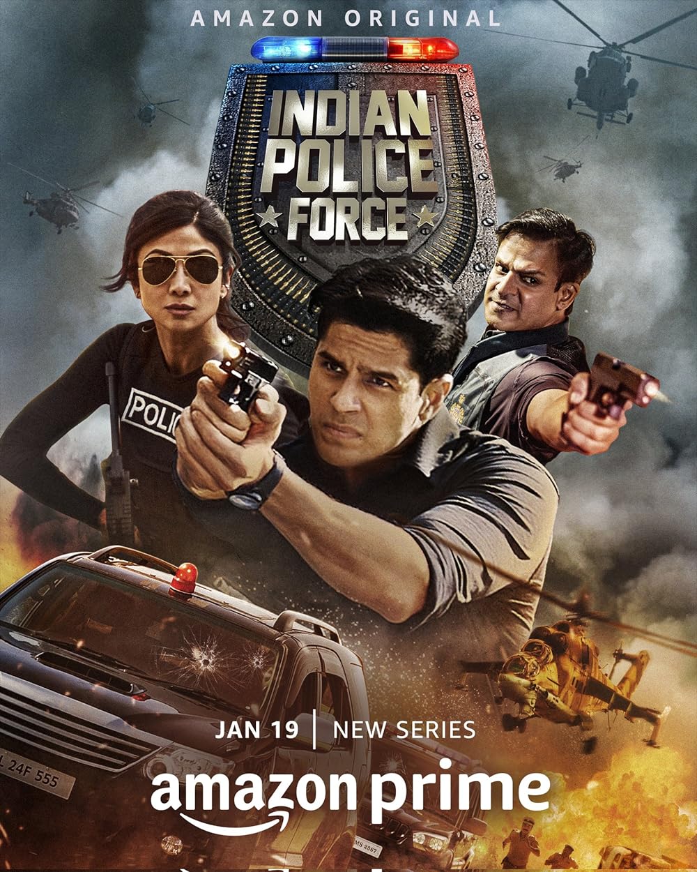 Indian Police Force'Police Force Season 1' showcases brave cops chasing the mastermind of bomb blasts in the city, promising intense action across seven episodes.
