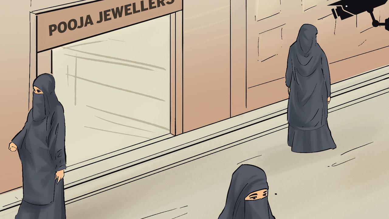 The burqa-clad perpetrators headed in different directions after leaving the shop to evade detection