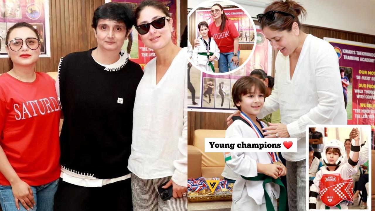 Rani Mukerji poses with proud mom Kareena Kapoor as Taimur Ali Khan wins taekwondo annual competition