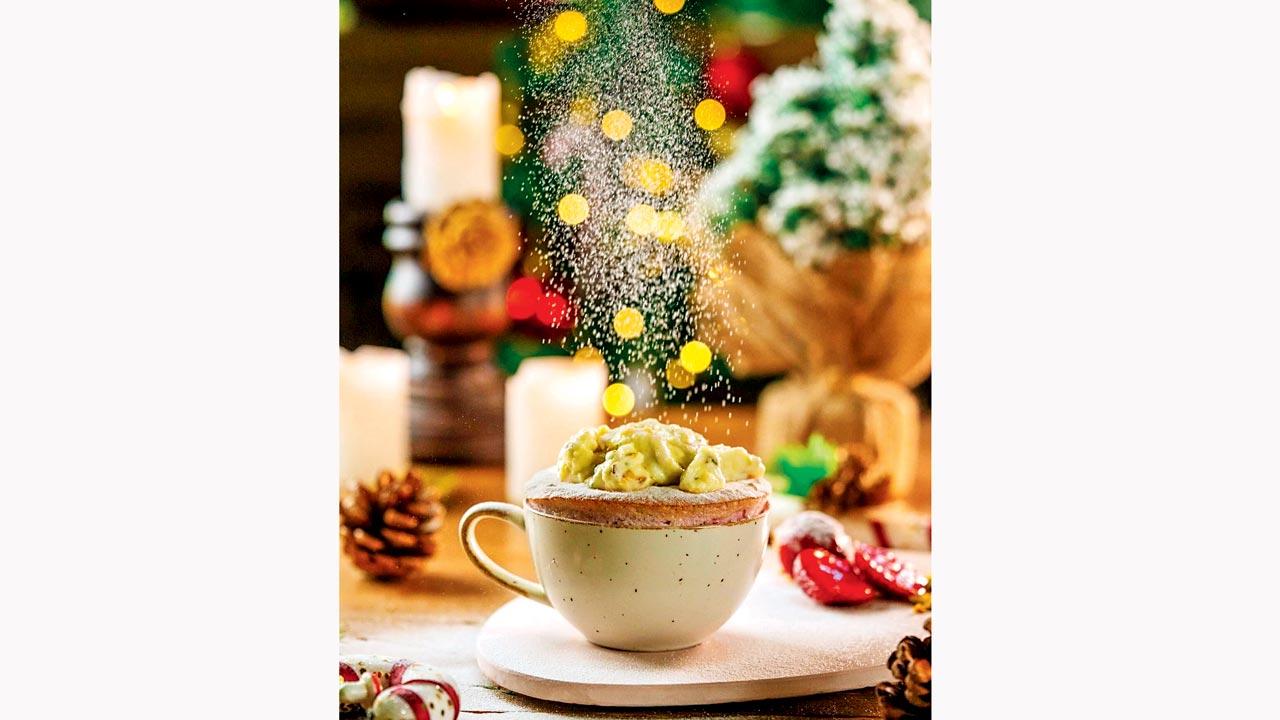 Strawberry souffle with  pistachio curd