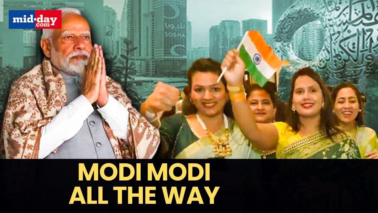 Indian Diaspora Chants `Modi-Modi` As He Arrives In Dubai