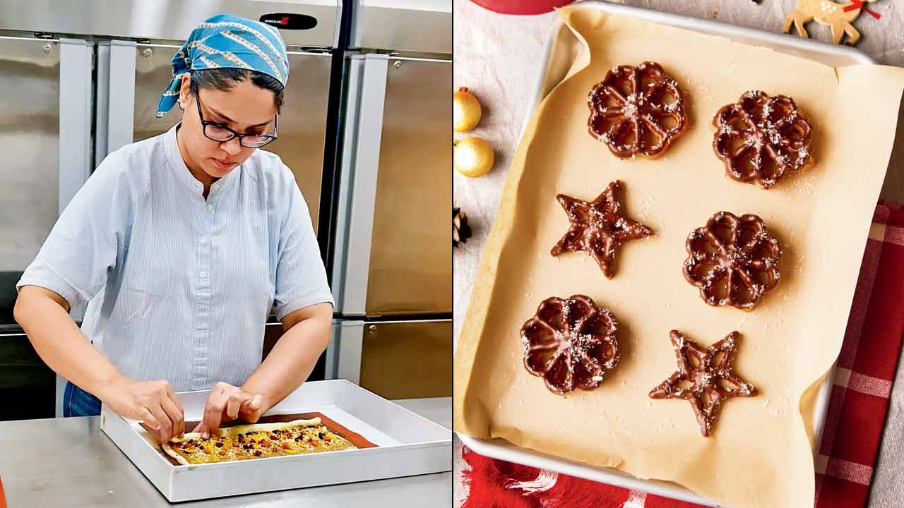 Heena Punwani in her new  kitchen (right) chocolate rose cookies 