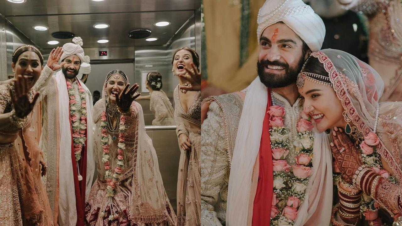 Dancer Mukti Mohan and Animal actor Kunal Thakur tied the knot on December 10. The couple looked gorgeous in pastel outfits with a touch of red in their attire. Mukti wore a stunning, heavily embroidered pink and white dress, and her lehenga had a touch of red at the bottom. Kunal wore a complementing matching sherwani