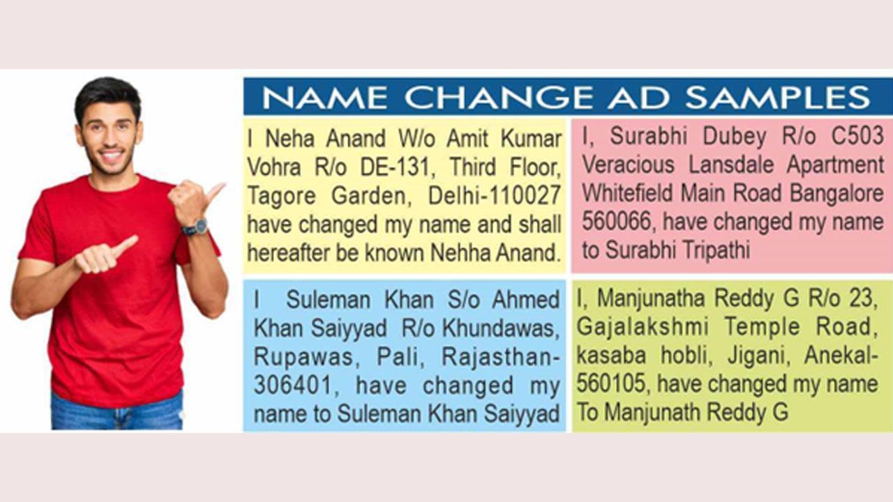 Name change Newspaper ads in Bangalore: