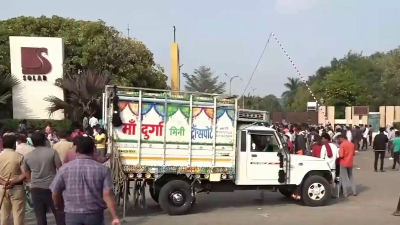 Considering the presence of explosives near the blast site, bomb disposal squads and security forces were present to secure the area. The safety protocols were in place due to the hazardous situation.