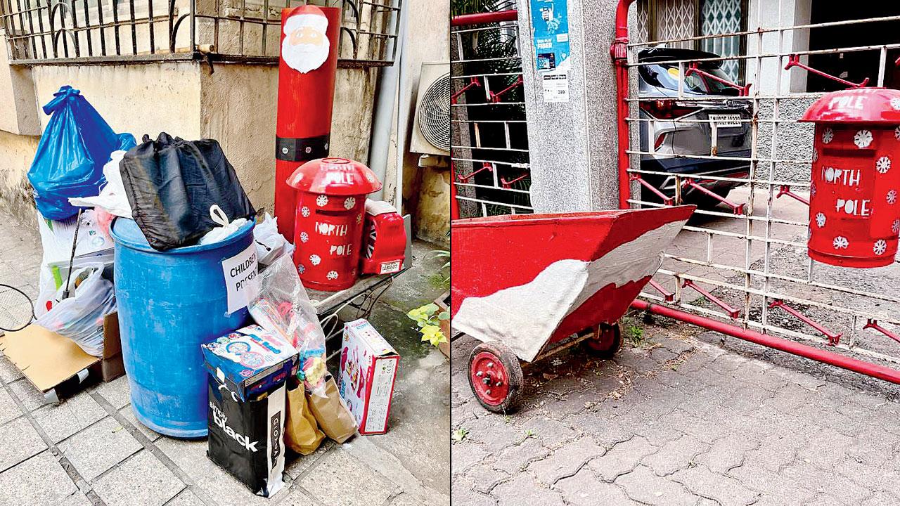  A toy bank full of donations; (right) the drop box and letterbox at Almeida Park in Bandra