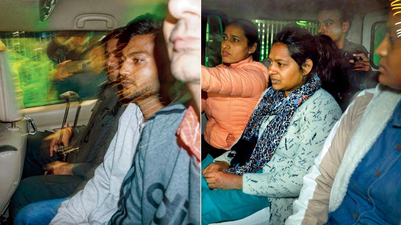 Sagar and Neelam Verma arrested for protesting outside the Parliament during the Winter session being taken to the court on Thursday. Pics/PTI 