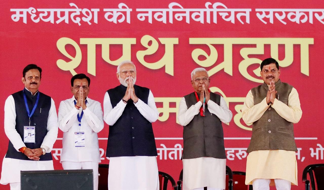 Prime Minister Narendra Modi, Union Home Minister Amit Shah, BJP president J P Nadda and Yadav's predecessor Shivraj Singh Chouhan were present at the event