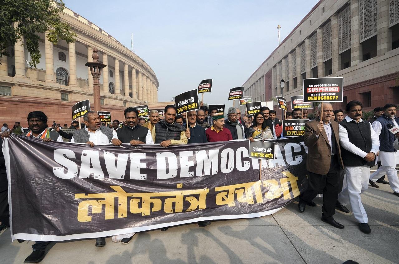 INDIA bloc leaders will protest at Jantar Mantar Friday against suspension of MPs and nationwide protests will also be held in all district headquarters against the government's 