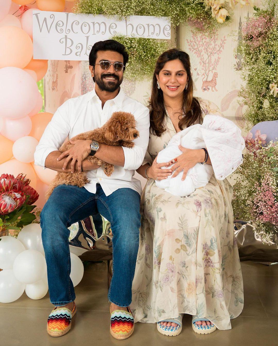 Ram Charan and Upasana Kamineni
RRR superstar Ram Charan and his wife Upasana welcomed a baby girl on June 20th after 11 years of marriage. They named their daughter Klin Kaara Konidela during her naming ceremony