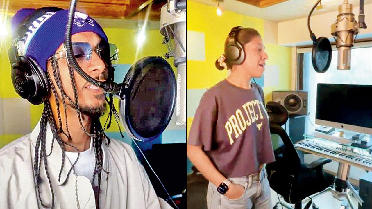 Stony Psyko and Sunidhi Chauhan record their tracks for the album. Pics courtesy/Wah Wah Records