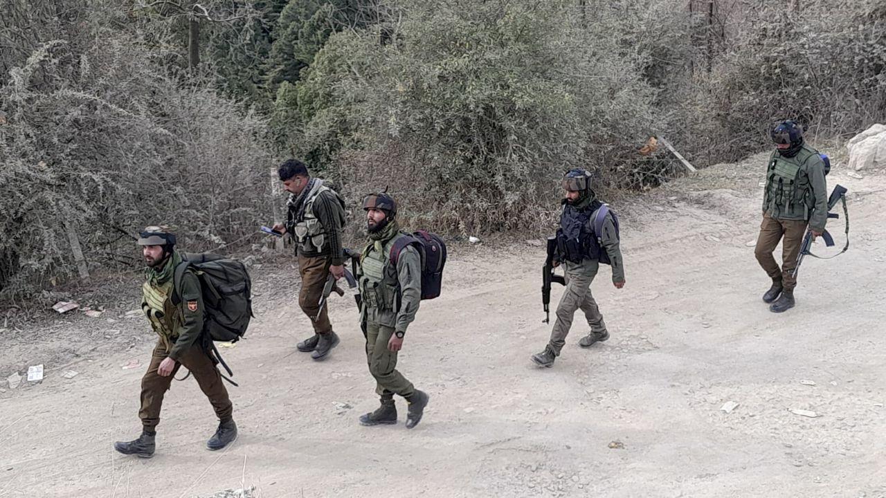 An official mentioned that they are conducting aerial monitoring alongside using sniffer dogs to trace the terrorists responsible for ambushing two Army vehicles in the area the previous day.