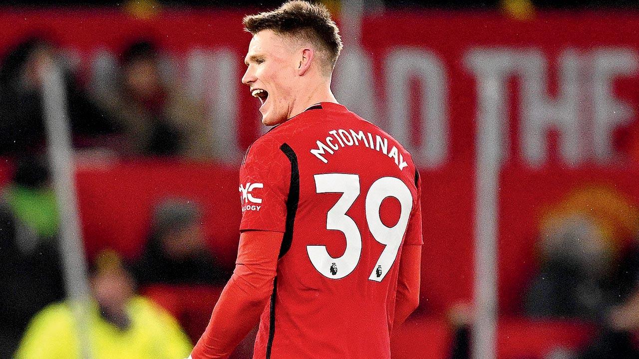 Scott McTominay after scoring his and Man United’s second goal on Wednesday. Pic/AFP