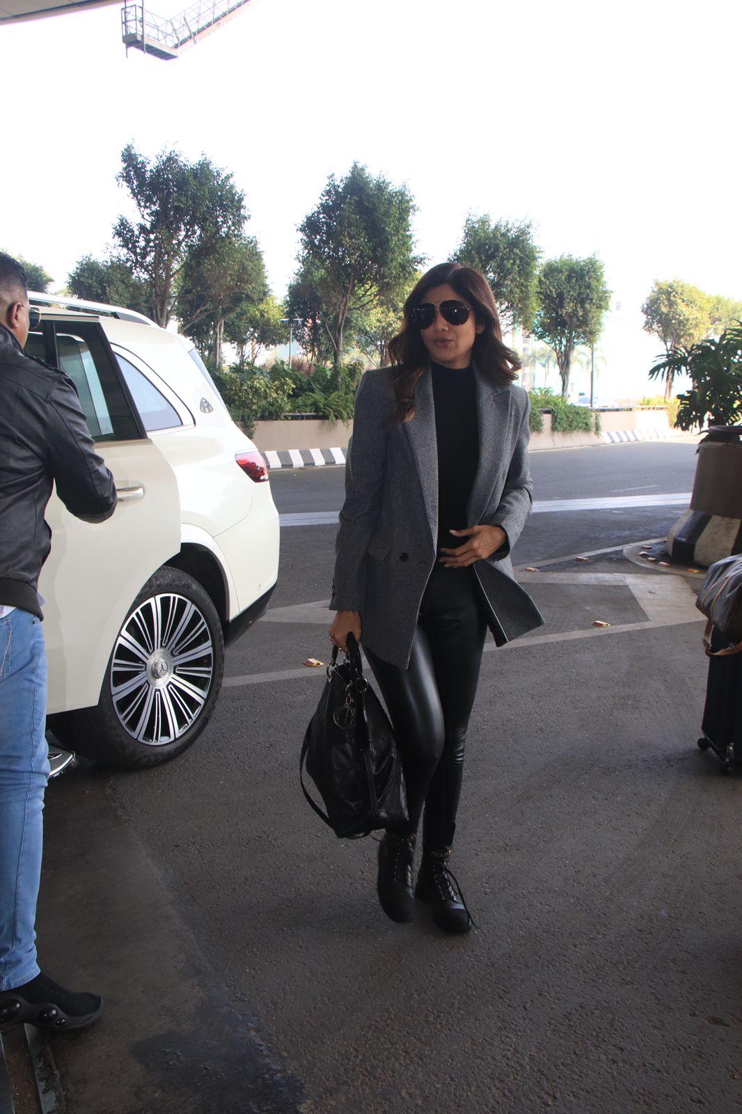 Shilpa Shetty Kundra looked stunning as she opted for a stunning winter wear for her airport look