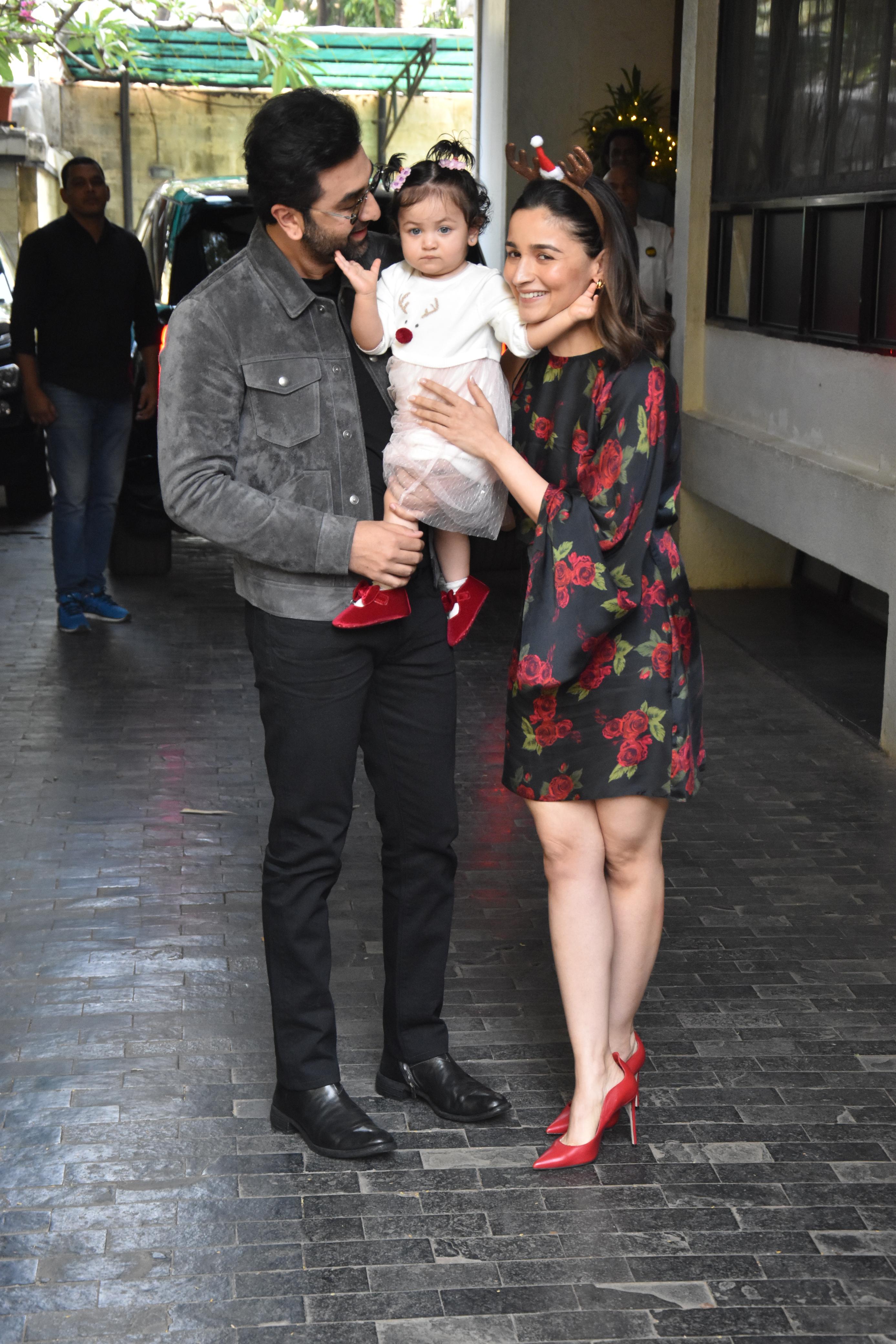 For the first time, Ranbir Kapoor and Alia Bhatt made a public appearance with their daughter Raha. During their annual Christmas lunch they surprised fans by posing with her