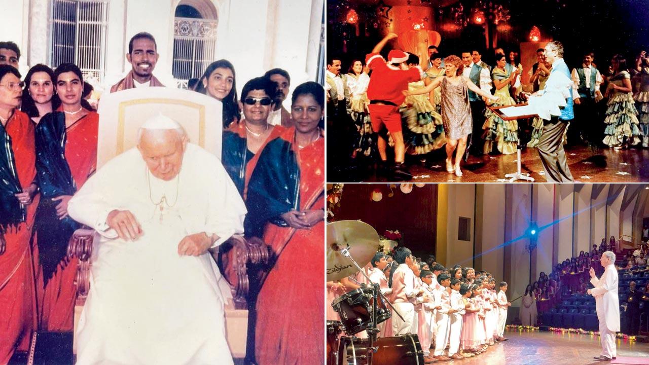 The choir performs for the late Pope John Paul II in the Vatican; The choir performs during an earlier edition of a festival concert; A previous Christmas concert