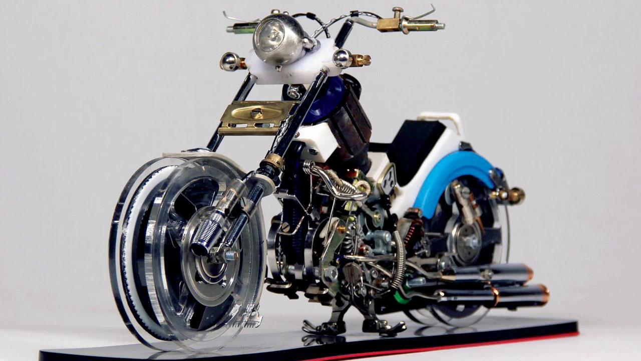 The customised bike has been made out of recycled materials