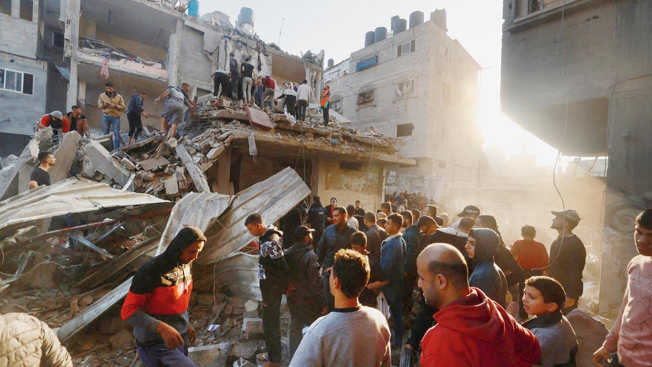 Destruction following an Israeli air strike on the Rafah refugee camp