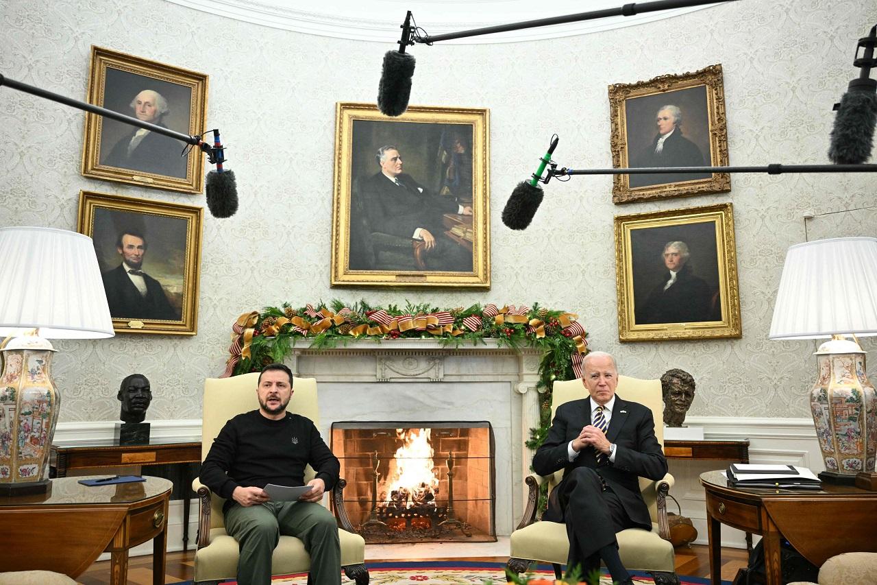 Seated in the Oval Office alongside Zelenskyy, Biden said, 