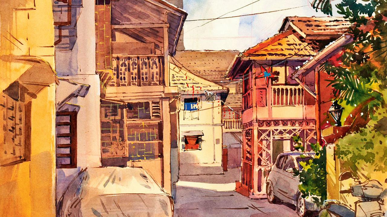 A sketch of the Matharpacady Village; (inset) Zainab Tambawalla