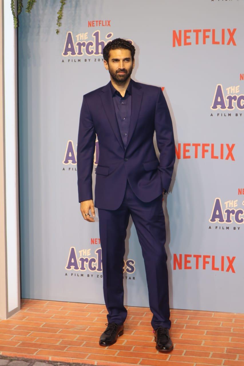 Aditya Roy Kapur donned a blue suit for the launch night of 'The Archies'