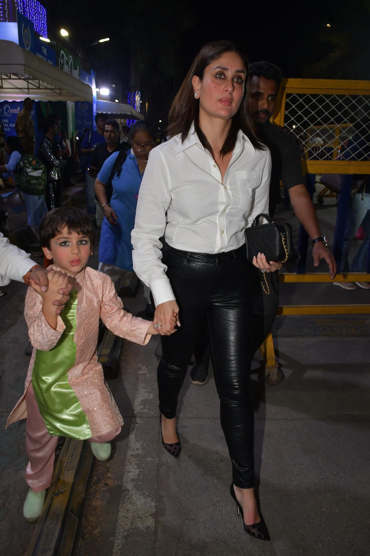 Kareena Kapoor looked stunning in a white shirt and black leather pants for her son's annual day event